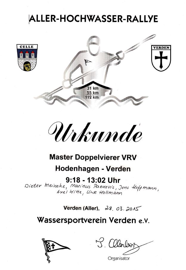 2015 WSV HWR Urkunde Master Doppelvierer